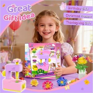 Toy set for making DIY flowers with a flower-making machine and accessories